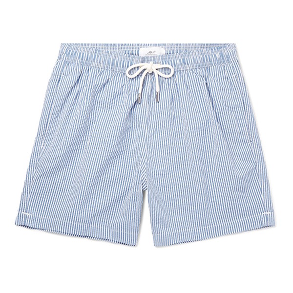 Striped Cotton-Blend Seersucker Swim Shorts from Mr P.