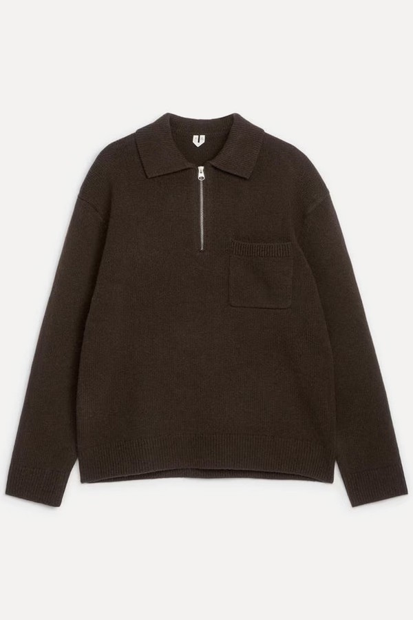 Knitted Wool Zip Polo Shirt from ARKET