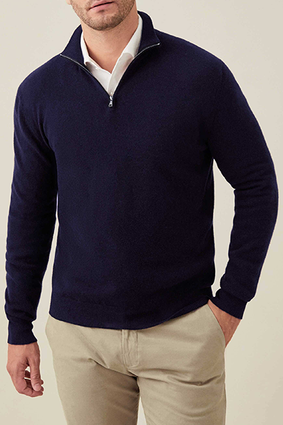 Midnight Blue Pure Cashmere Zip-Up