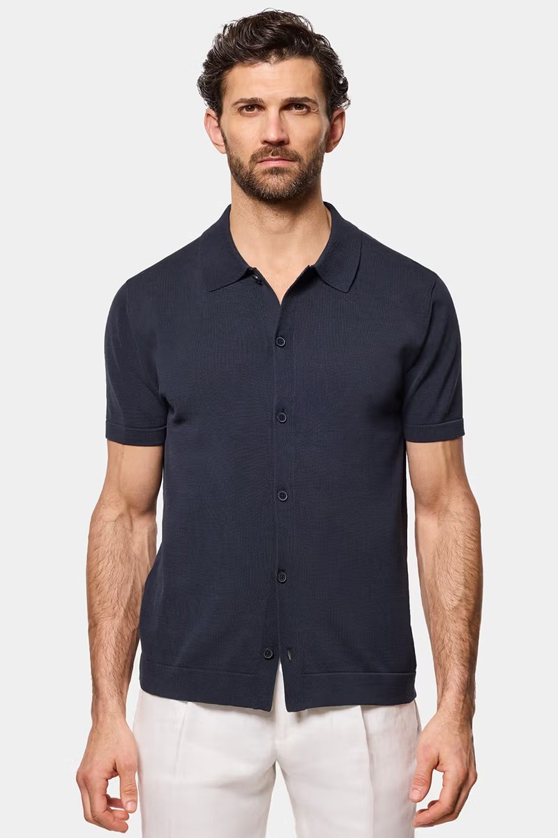 Button Through Knitted Polo Shirt