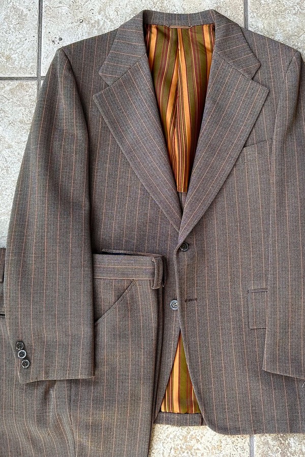 1970s Light Brown Striped Knit Suit from Tempo