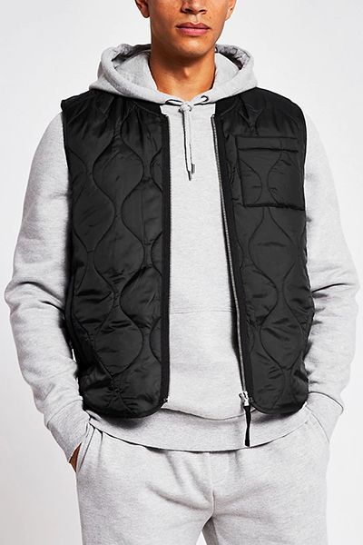 Black Bomber Neck Quilted Gilet