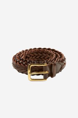 Plaited Bridle Leather Belt With Brass Buckle from Drake's