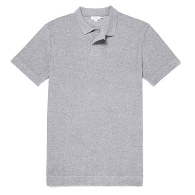 Cotton Towelling Polo Shirt In Grey Melange