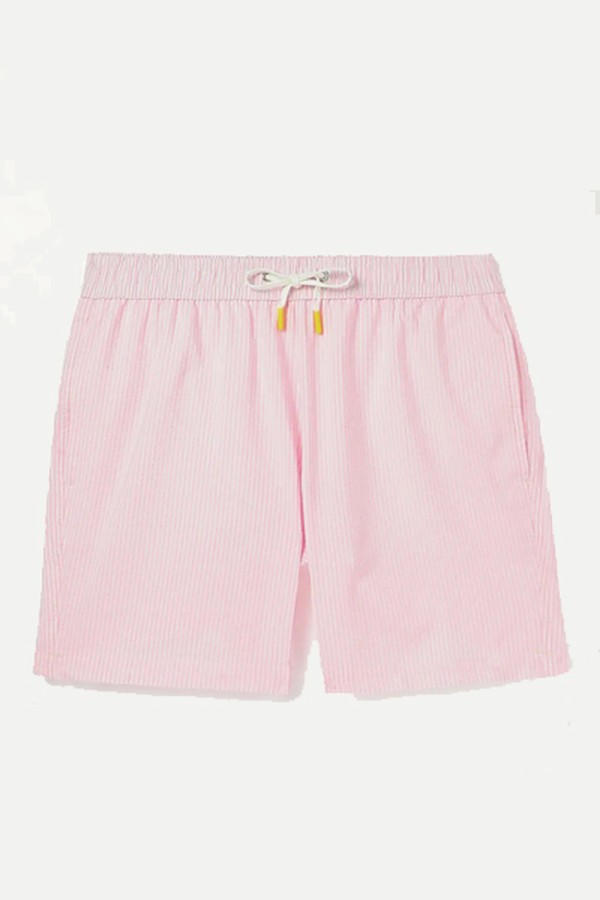 Straight-Leg Mid-Length Striped Seersucker Swim Shorts from Hartford