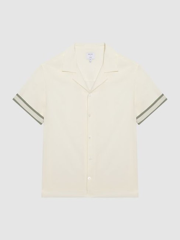 Contrast Cuff Cuban Collar Shirt