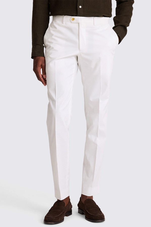 Slim Fit White Cotton Tailored Trousers from Moss