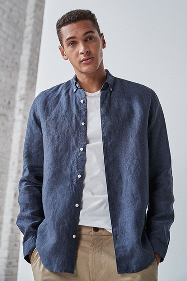 Navy Pure Linen Regular Fit Shirt from Next