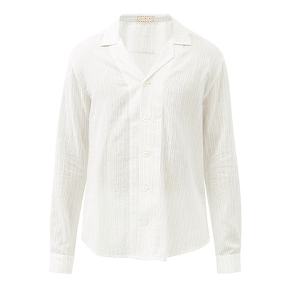 Paloma Cuban-collar striped cotton-blend shirt from SMR Days