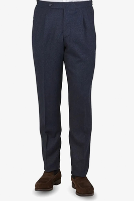 Blue Wool Flannel Pleated Trousers from Kit Blake