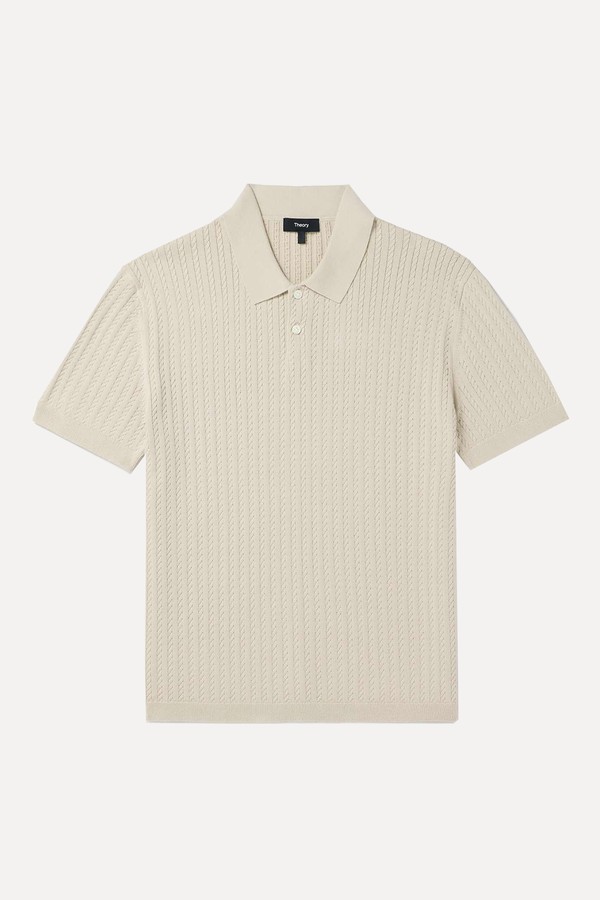 Cable-Knit Cotton-Blend Polo Shirt from Theory