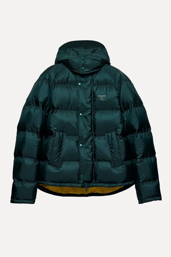 Re-Nylon Triangle-Plaque Cropped Recycled-Nylon Shell-Down Jacket from Prada