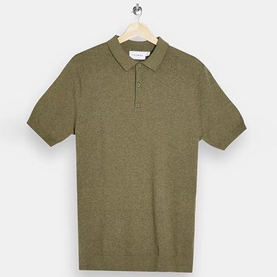 Olive Button Through Knitted Polo
