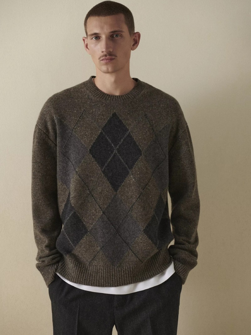 100% Wool Argyle Knit Sweater