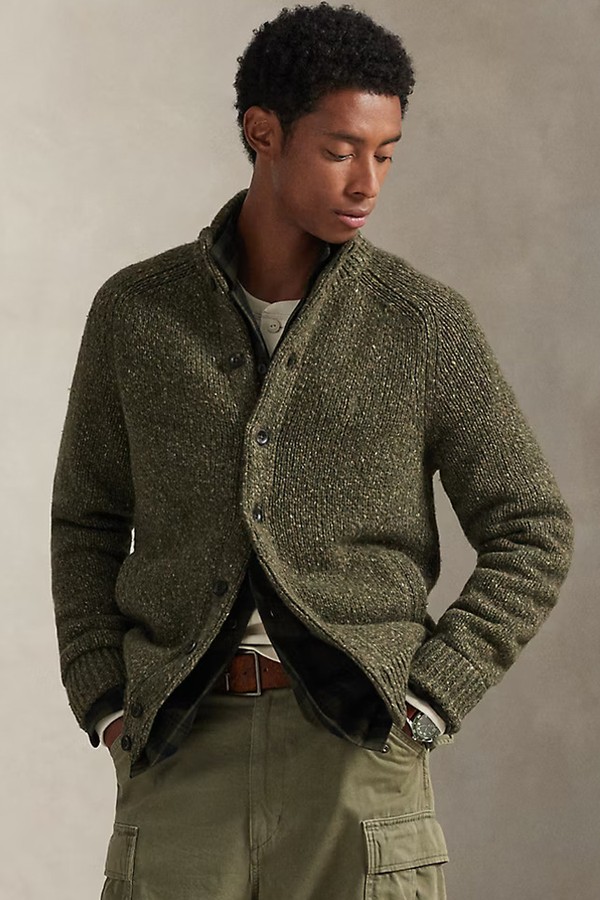Wool-Blend Mockneck Cardigan