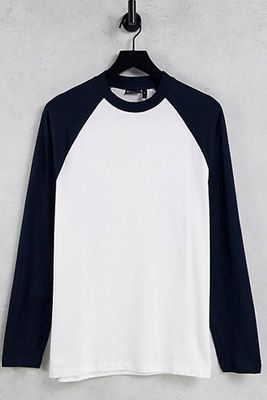 Long Sleeve T-Shirt With Contrast Navy Sleeves from ASOS Design 