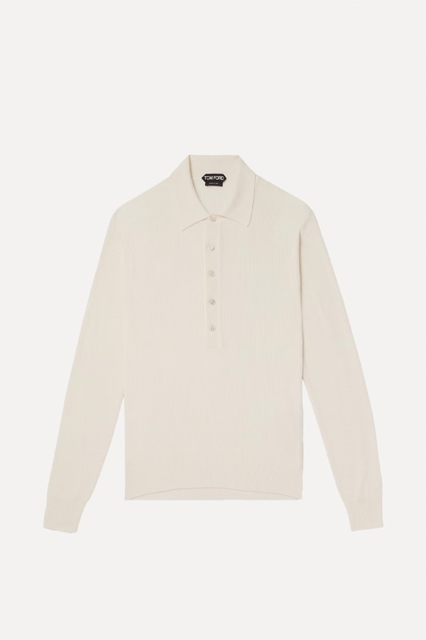 Ribbed Silk-Blend Polo Shirt  from TOM FORD