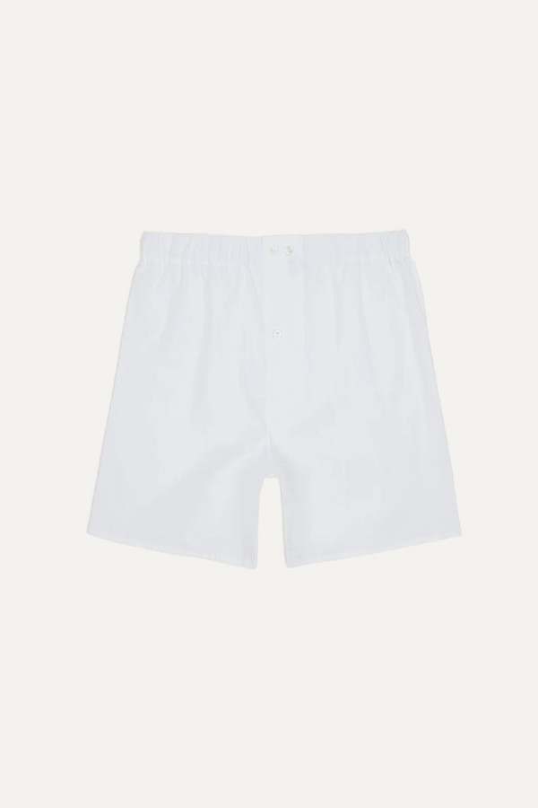 White Cotton Poplin Boxer Shorts from Drake's