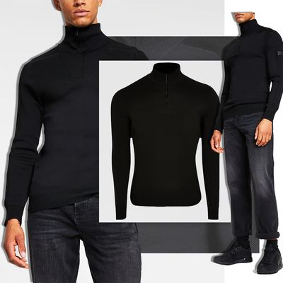 Black Half Zip Muscle Fit Knitted Jumper, £35