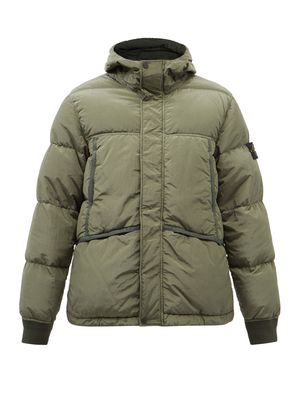 Logo-Patch Hooded Quilted Down Coat from Stone Island