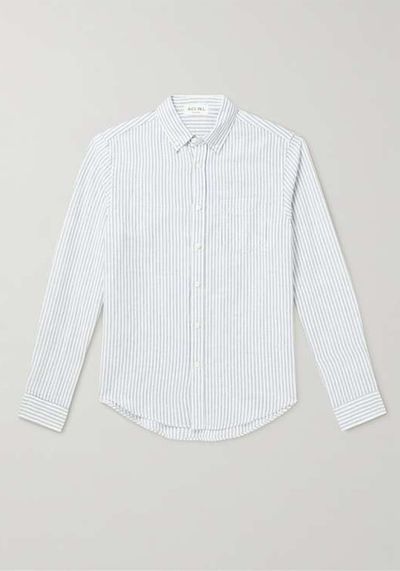 Button-Down Collar Striped Linen and Cotton-Blend Shirt