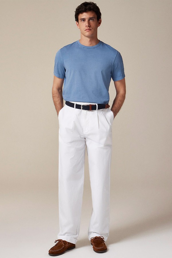 Relaxed-Fit Double-Pleated Cotton Poplin Chino Pants
