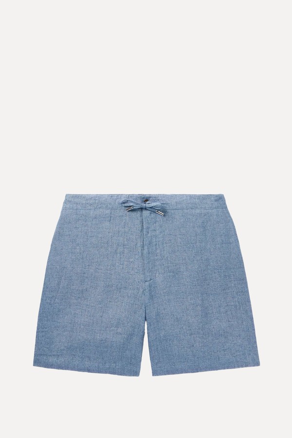 Straight-Leg Linen-Chambray Drawstring Shorts