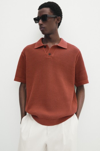 Textured Short Sleeve Polo Sweater from Massimo Dutti