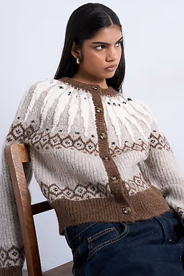 Knitted Chunky Fairisle Cardigan  from Topshop
