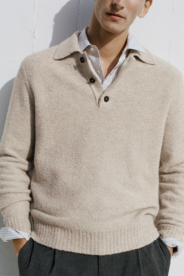 Mini Bouclé Knit Polo Jersey from Mango