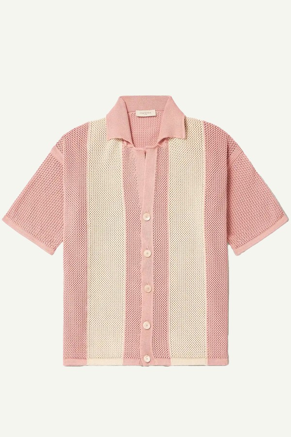 Striped Crochet-Knit Cotton Shirt from PIACENZA CASHMERE