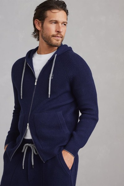 Cashmere English Rib Knit Sweatshirt With Hood from Brunello Cucinelli