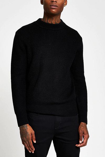Black Waffle Knitted Jumper