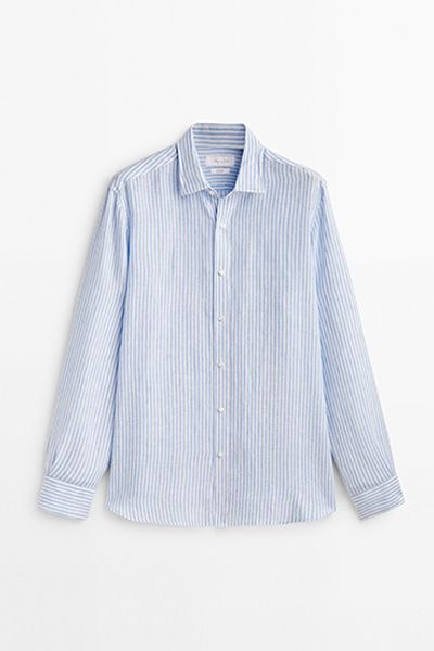 Slim Fit Striped Linen Shirt from Massimo Dutti