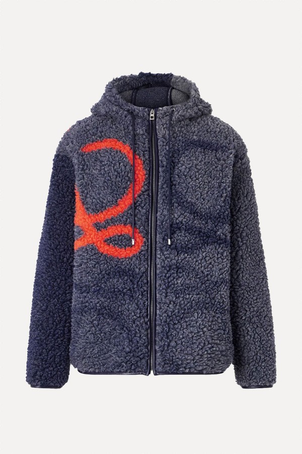 Leather-Trimmed Fleece-Jacquard Hooded Jacket from Loewe