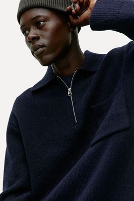 Knitted Wool Zip Polo Shirt