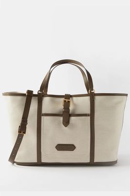East West Canvas Leather-Trim Tote Bag from TOM FORD 