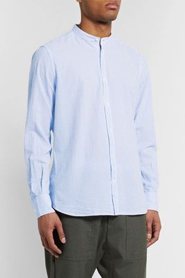Grandad Collar Striped Seersucker Shirt from Incotex