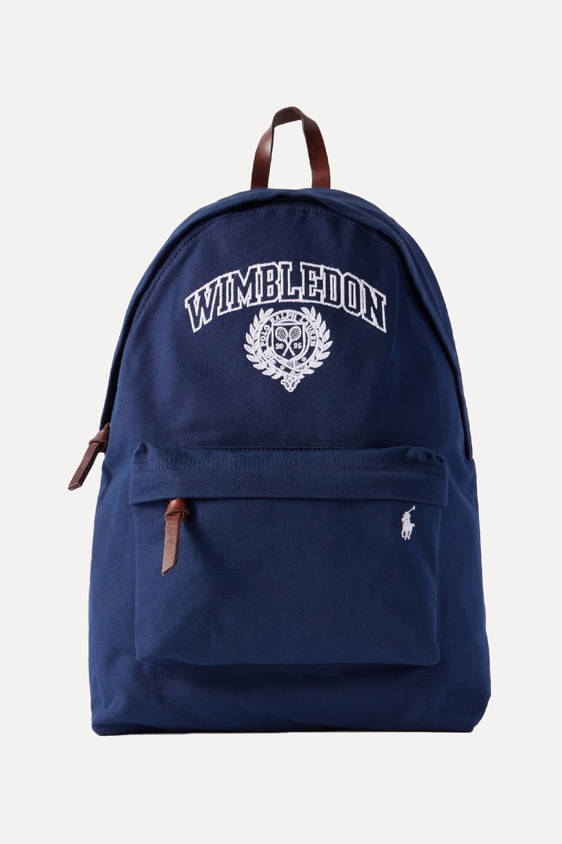 Leather-Trimmed Logo-Embroidered Canvas Backpack from POLO RALPH LAUREN x Wimbledon 