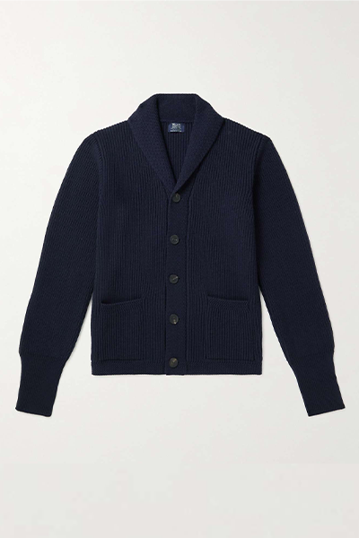 Shawl-Collar Ribbed Merino Wool & Cashmere-Blend Cardigan from William Lockie