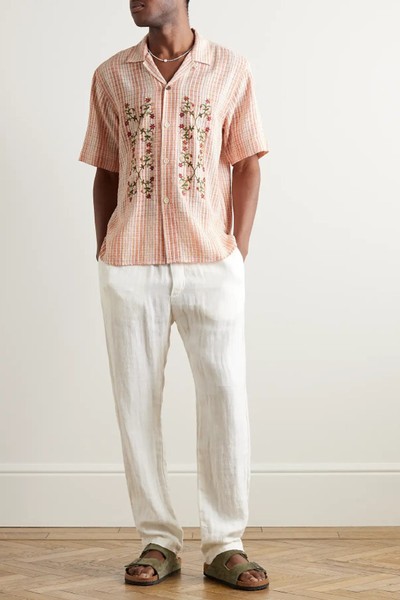 Craft Ronen Convertible-Collar Embroidered Gingham Cotton Shirt from Kardo