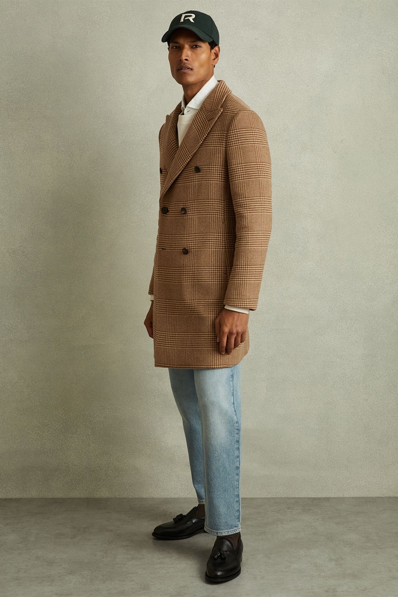 Rimini Camel Wool Blend Double Breasted Overcoat from Reiss