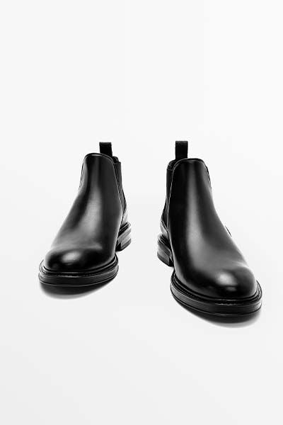 Black Brushed Leather Chelsea Boots
