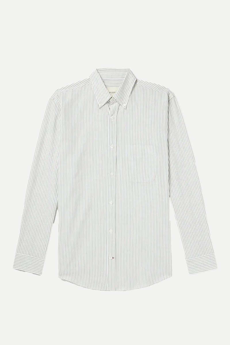 Button-Down Collar Striped Cotton and Linen-Blend Shirt from Purdey