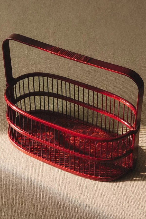 Lacquered Bamboo Basket With Handle from Zara