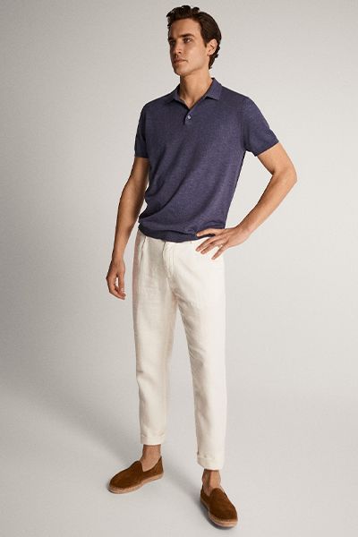 Dyed Cotton Linen Polo Sweater from Massimo Dutti