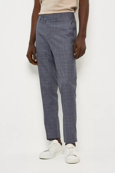 Skinny Fit Blue Check Suit Trousers