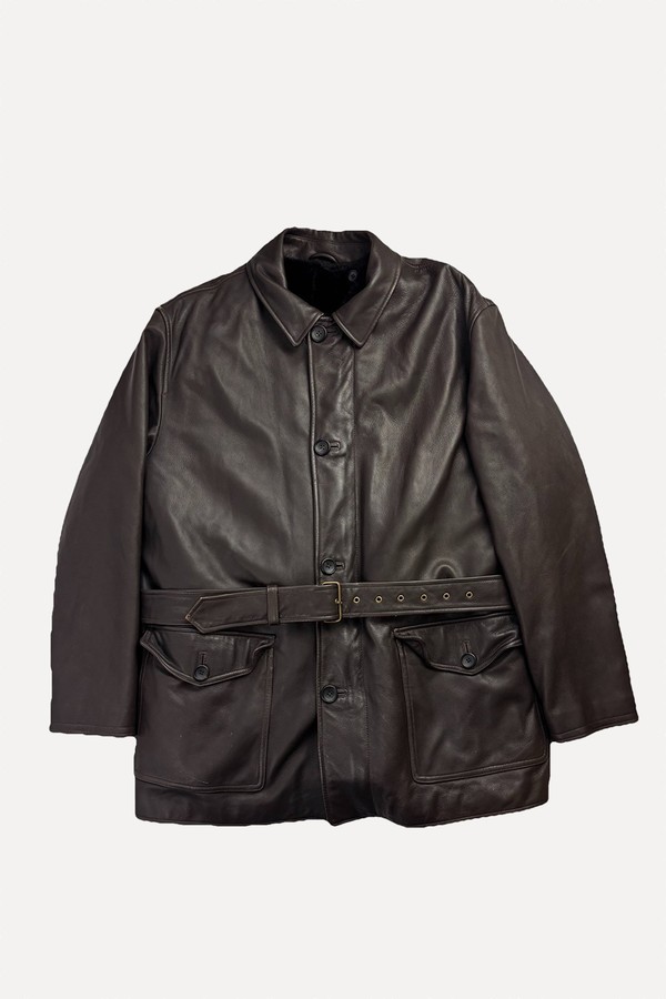 Leather Belted Jacket L Coat Sheepskin Fur Lining  from Polo Ralph Lauren 