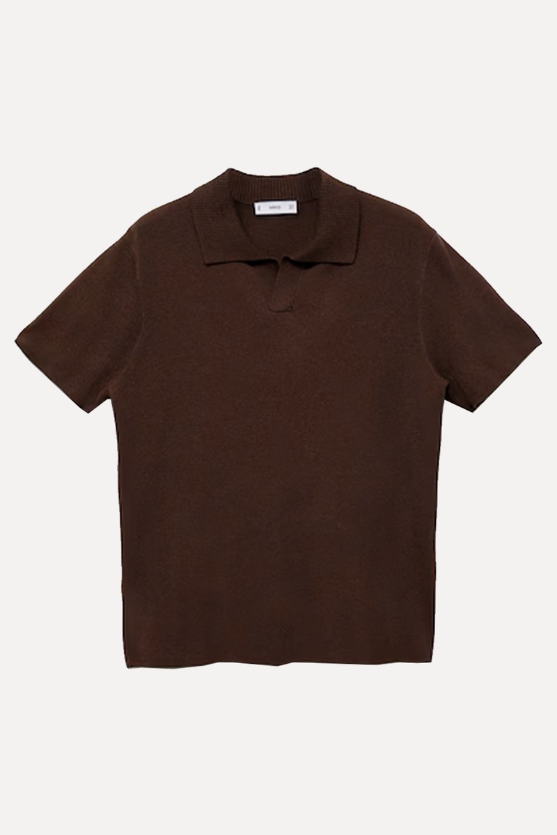 Textured Knitted Cotton Polo Shirt  from Mango 