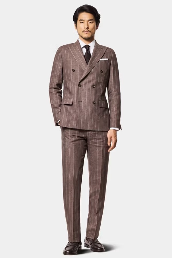 Tailored Fit Dark Brown Stripe 1913 Linen Suit